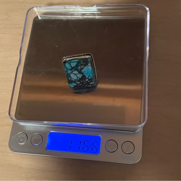 Vintage Big Bisbee Web Turquoise and Sterling Native American Ring Sz 6 - Picture 7 of 7